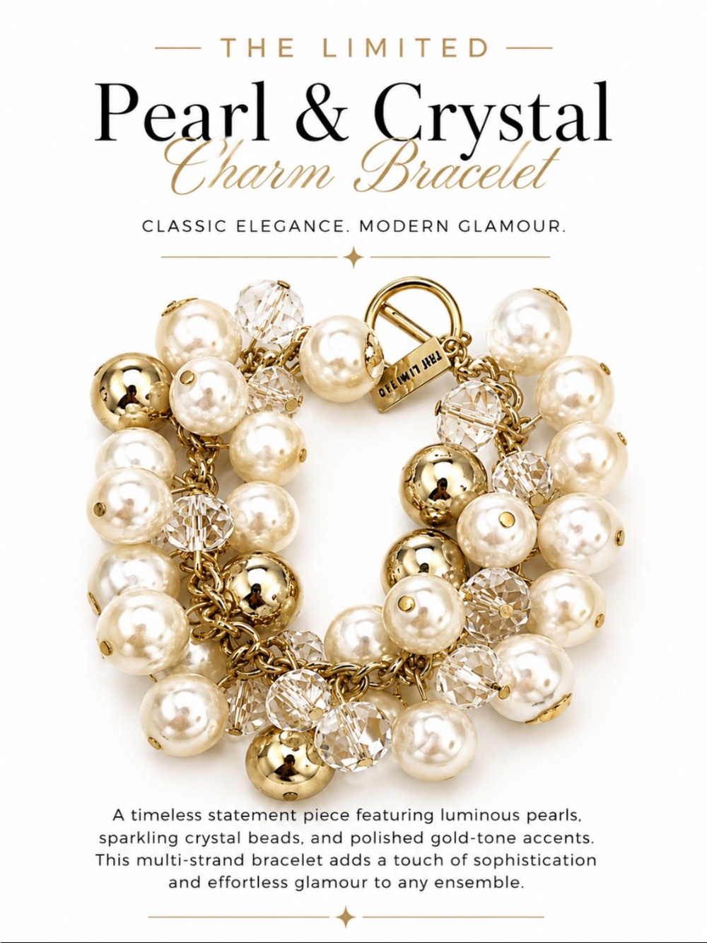 The Limited Pearl & Gold Multi-Strand Charm Bracelet